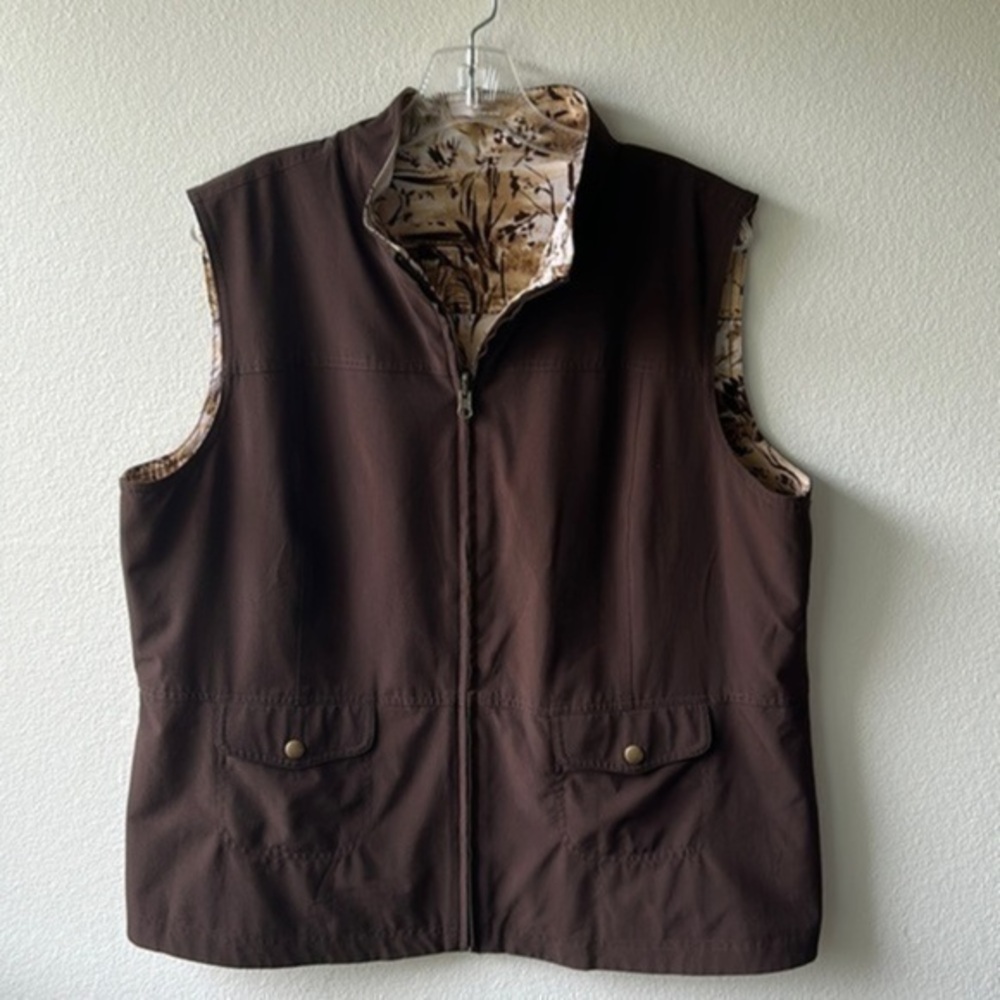 Chico's Vest Reversible animal print brown tones size 3 or size 16